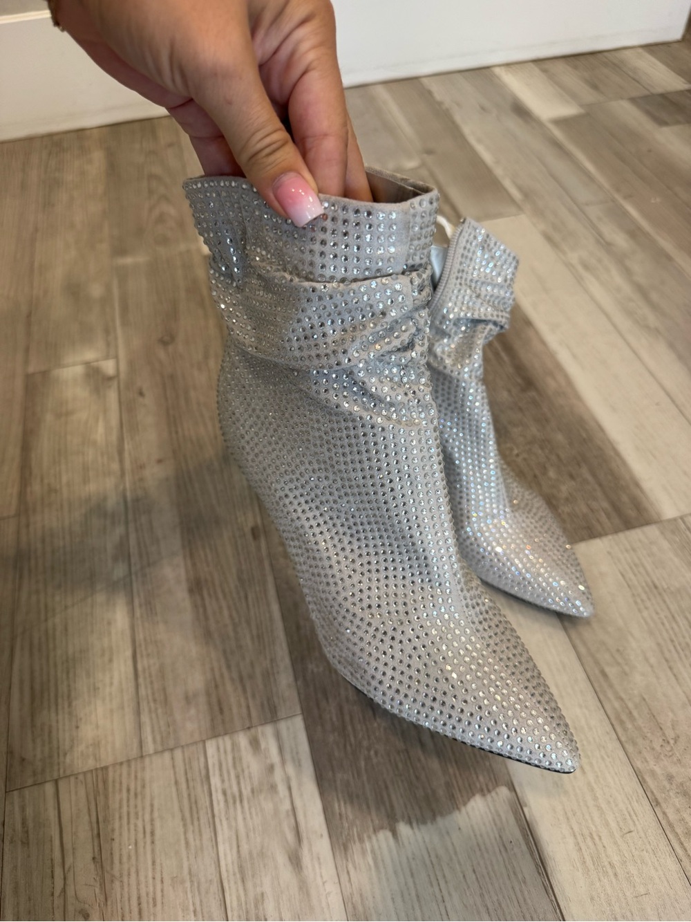 Nine West Silver Crystal-Embellished Pointed-Toe Ankle Booties
